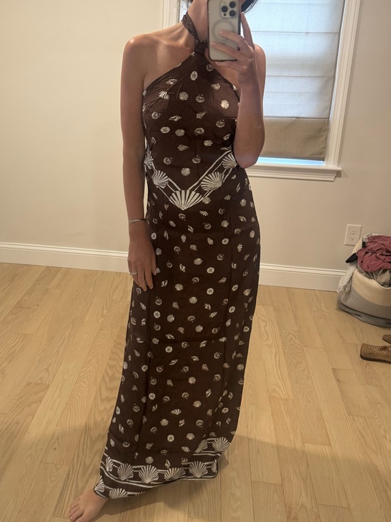 Show Me Your MuMu Dresses & Skirts - Show Me Your MuMu Brown Halter Maxi Dress with White Print